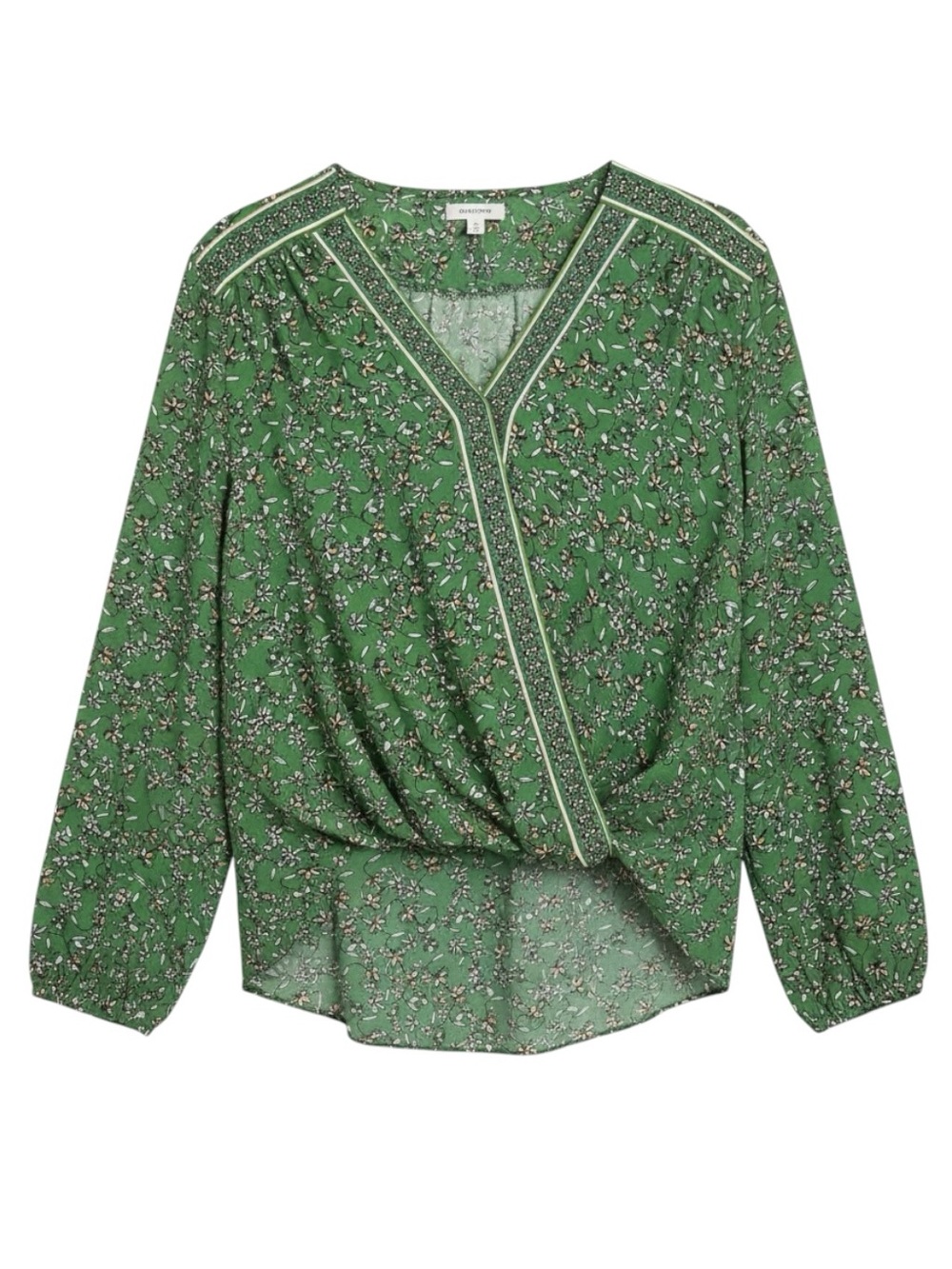 NWT MAX STUDIO Green Floral Wrap-Front Blouse
